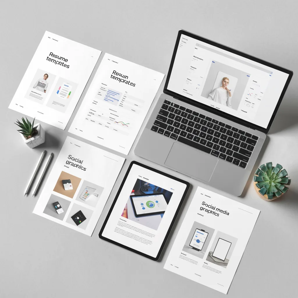 A clean and professional mockup bundle for print-on-demand products. The scene includes multiple clothing items: hoodies, classic t-shirts, oversized t-shirts, and modern streetwear, all displayed with different unique and stylish printed designs. The garments are arranged aesthetically on a neutral background with soft lighting. The colors are vibrant and modern
