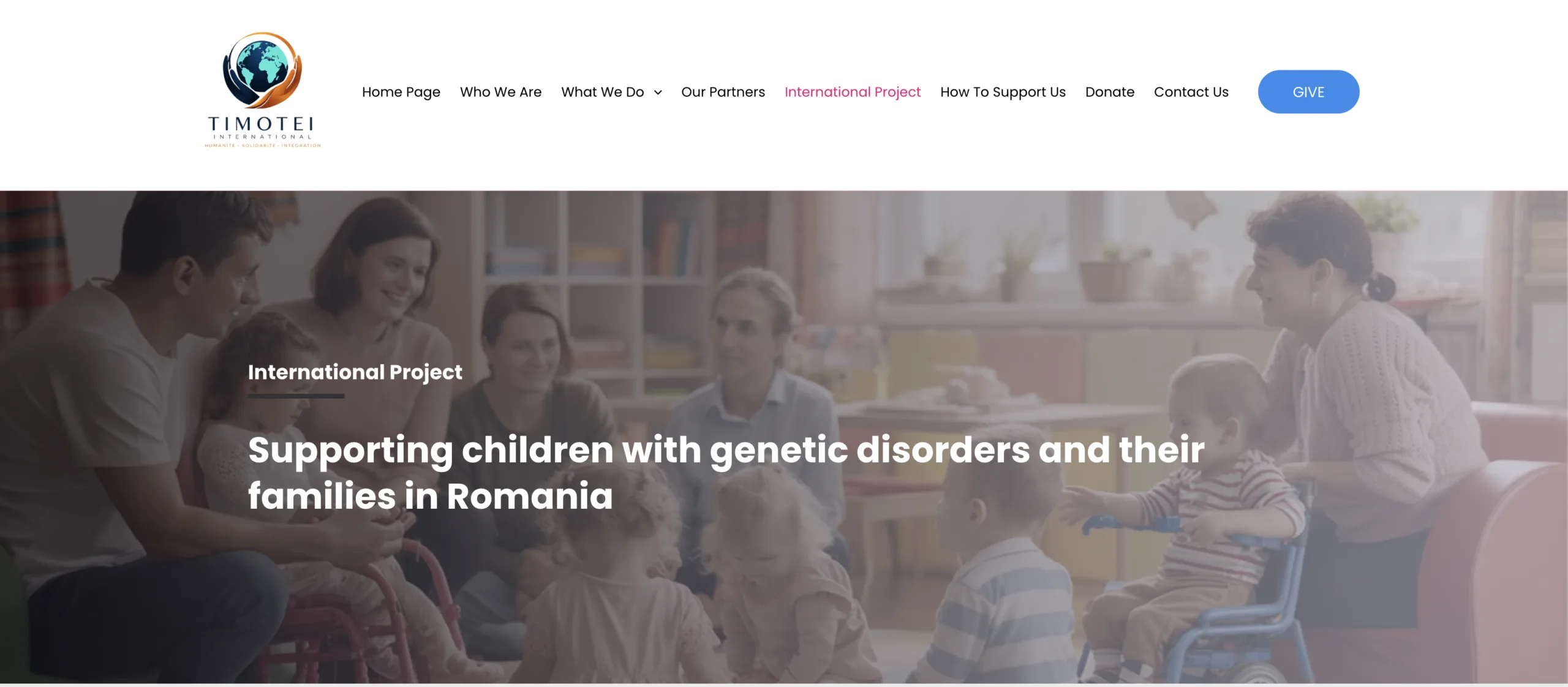Site Timotei International : navigation et présentation du projet international en Roumanie